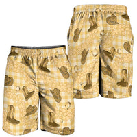 Yellow Palaka Hawaii Cowboy Shorts for Men Puakenikeni Lei Paniolo Papale Seamless Vibes LT14 - Polynesian Pride