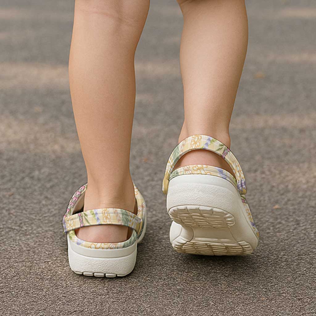 Yellow Palaka Hawaii Leis Clogs Shoes Hawaiian-plaid Elegant Tropical Vibes - Polynesian Pride