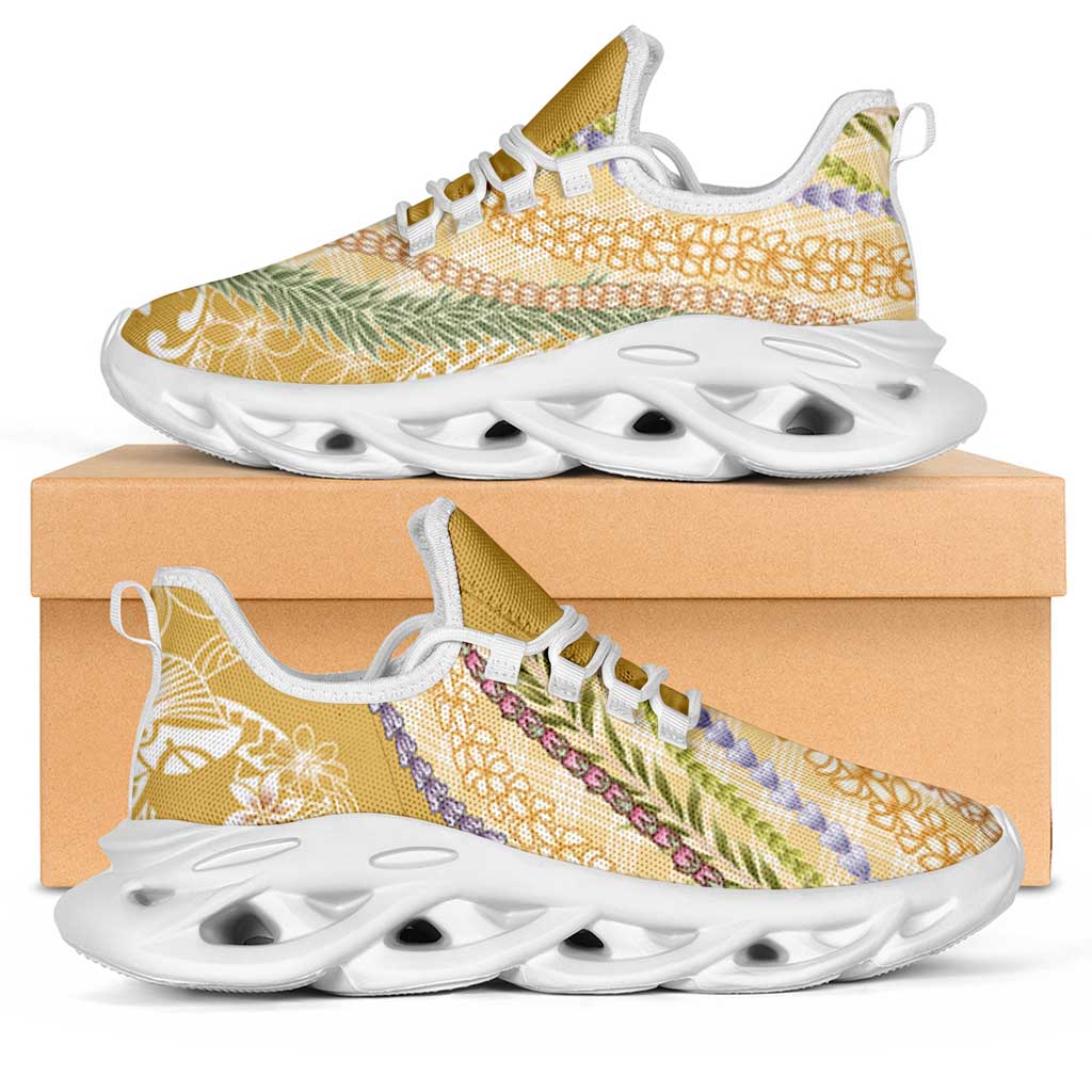 Yellow Palaka Hawaii Leis Clunky Sneakers Hawaiian-plaid Elegant Tropical Vibes