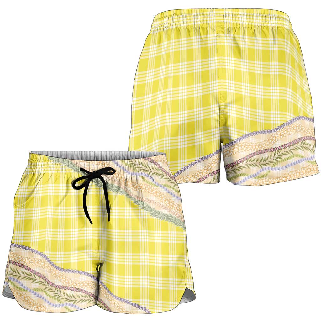Yellow Palaka Hawaii Leis Elegant Vibes Shorts for Women