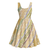 Yellow Palaka Hawaii Leis Midi Dress Hawaiian-plaid Elegant Tropical Vibes LT14 - Polynesian Pride