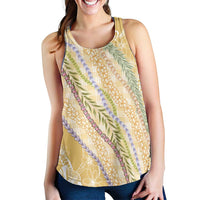 Yellow Palaka Hawaii Leis Women Racerback Tank Hawaiian-plaid Elegant Tropical Vibes LT14 - Polynesian Pride
