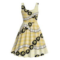 Yellow Palaka Hawaii Midi Dress Kukui Nut Pikake Lei Hawaiian Tapa Pattern LT14 - Polynesian Pride