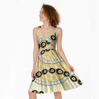 Yellow Palaka Hawaii Midi Dress Kukui Nut Pikake Lei Hawaiian Tapa Pattern LT14 - Polynesian Pride