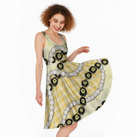 Yellow Palaka Hawaii Midi Dress Kukui Nut Pikake Lei Hawaiian Tapa Pattern LT14 - Polynesian Pride