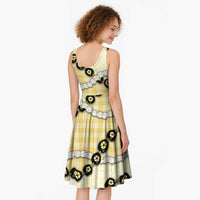 Yellow Palaka Hawaii Midi Dress Kukui Nut Pikake Lei Hawaiian Tapa Pattern LT14 - Polynesian Pride