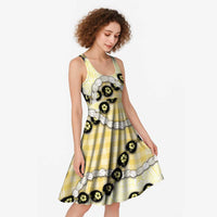 Yellow Palaka Hawaii Midi Dress Kukui Nut Pikake Lei Hawaiian Tapa Pattern LT14 - Polynesian Pride