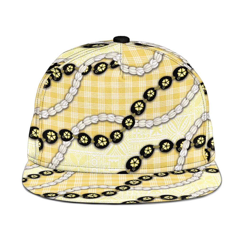 Yellow Palaka Hawaii Snapback Cap Kukui Nut Pikake Lei Hawaiian Tapa Pattern LT14 One Size Yellow - Polynesian Pride
