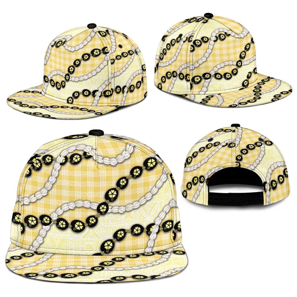 Yellow Palaka Hawaii Snapback Cap Kukui Nut Pikake Lei Hawaiian Tapa Pattern LT14 - Polynesian Pride