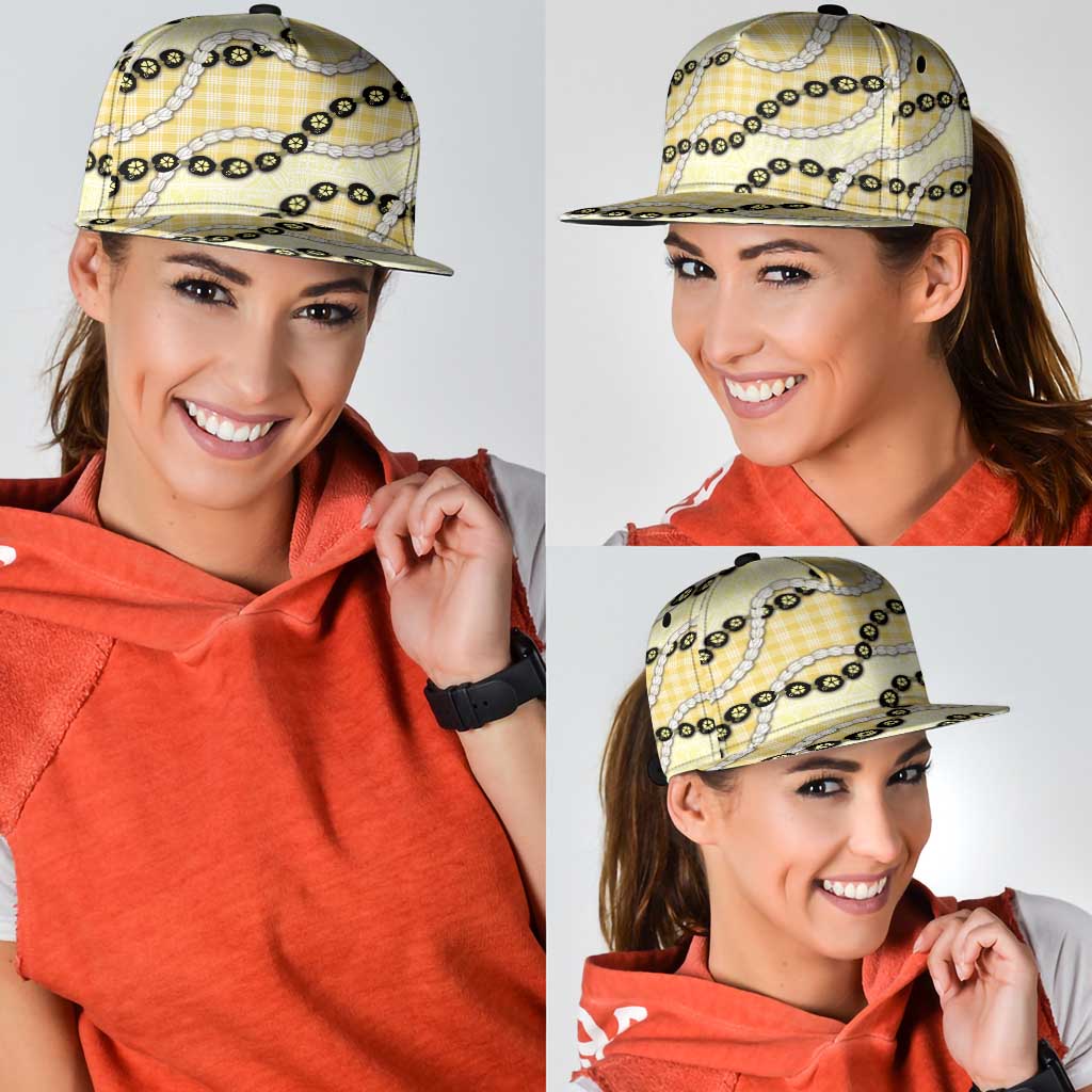 Yellow Palaka Hawaii Snapback Cap Kukui Nut Pikake Lei Hawaiian Tapa Pattern LT14 - Polynesian Pride