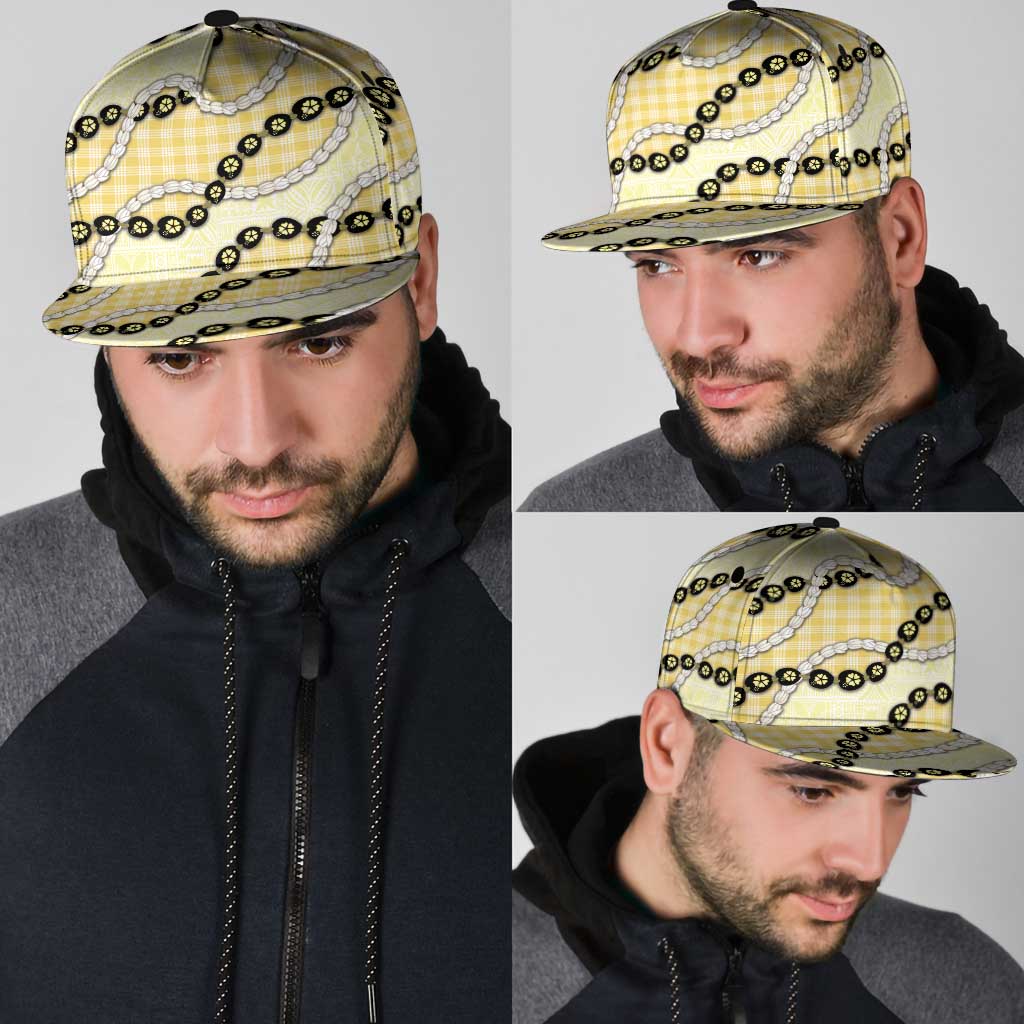 Yellow Palaka Hawaii Snapback Cap Kukui Nut Pikake Lei Hawaiian Tapa Pattern LT14 - Polynesian Pride