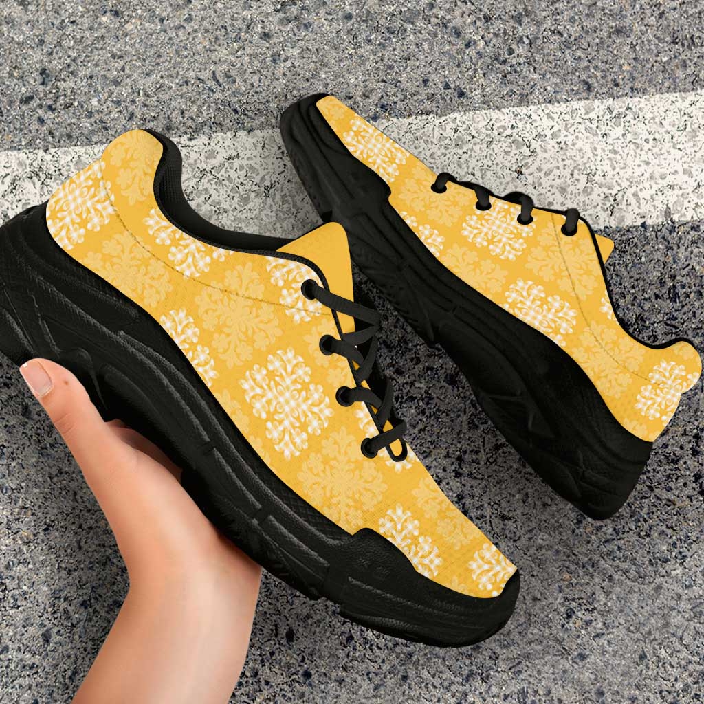 Yellow Palaka Quilt Hawaii Chunky Sneakers Traditional Hawaii-plaid Pattern LT14 - Polynesian Pride