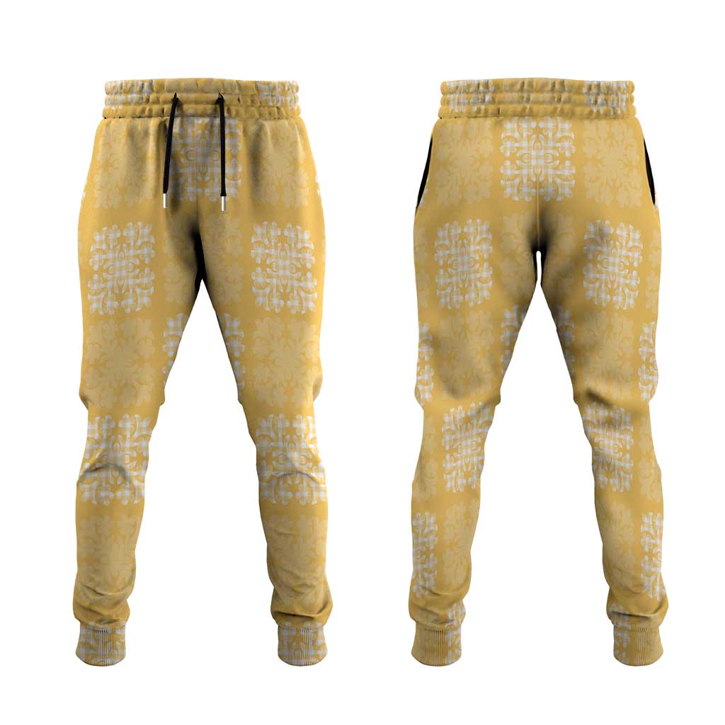 Yellow Palaka Quilt Hawaii Jogger Pants Traditional Hawaii-plaid Pattern - Polynesian Pride
