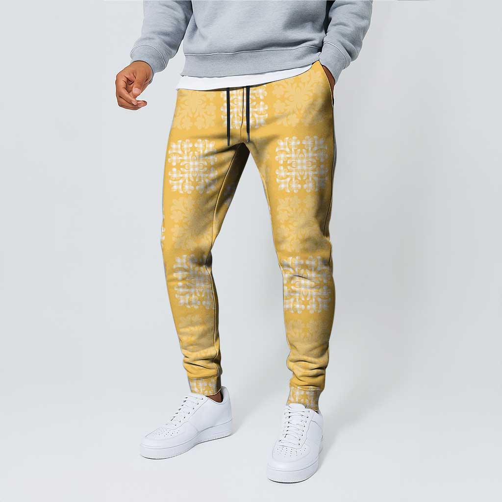 Yellow Palaka Quilt Hawaii Jogger Pants Traditional Hawaii-plaid Pattern - Polynesian Pride