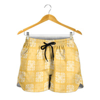 Yellow Palaka Quilt Hawaii Shorts for Women Traditional Hawaii-plaid Pattern LT14 - Polynesian Pride