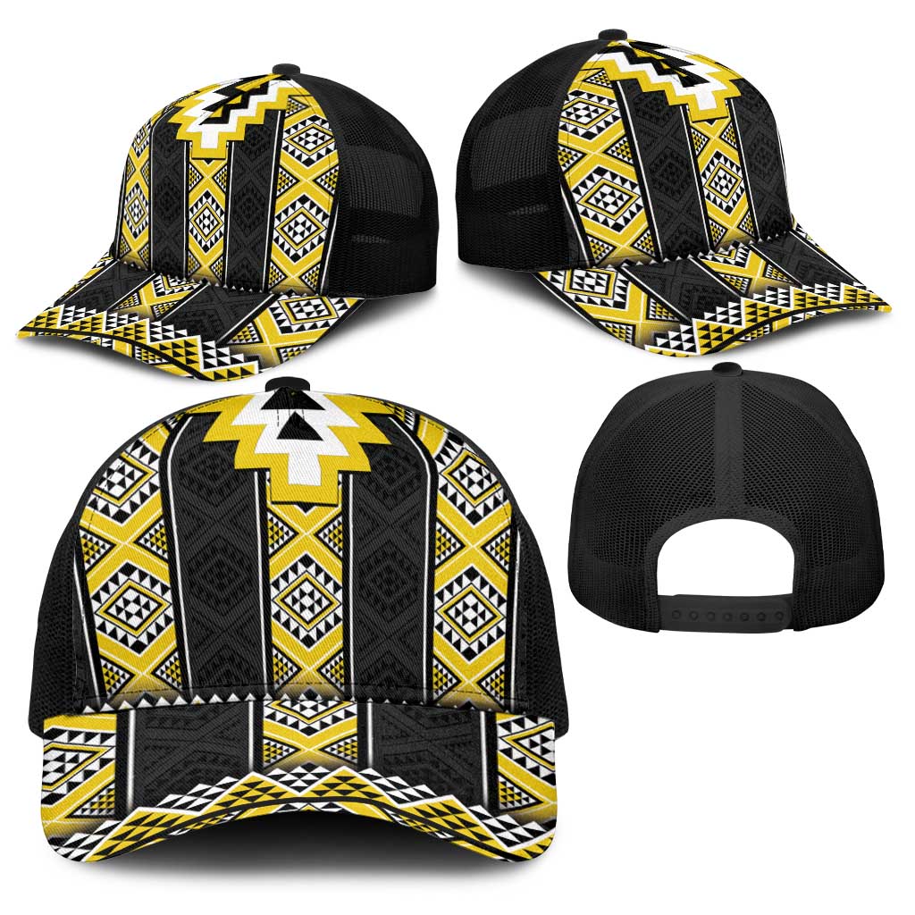 Yellow Taniko Aotearoa Baseball Net Cap Niho Taniwha Mix Poutama - Polynesian Pride
