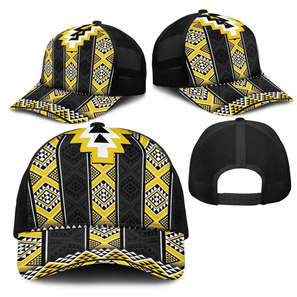 Yellow Taniko Aotearoa Mesh Trucker Cap Niho Taniwha Mix Poutama - Polynesian Pride