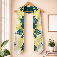 Yelow Teal Hibiscus Plumeria Floral Graduation Stole LT01 One Size Yellow - Polynesian Pride