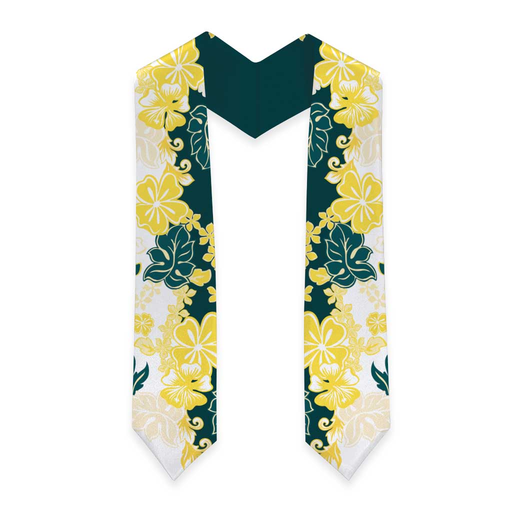 Yelow Teal Hibiscus Plumeria Floral Graduation Stole LT01 - Polynesian Pride
