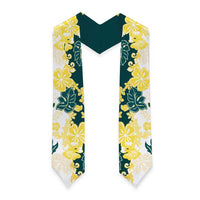 Yelow Teal Hibiscus Plumeria Floral Graduation Stole LT01 - Polynesian Pride