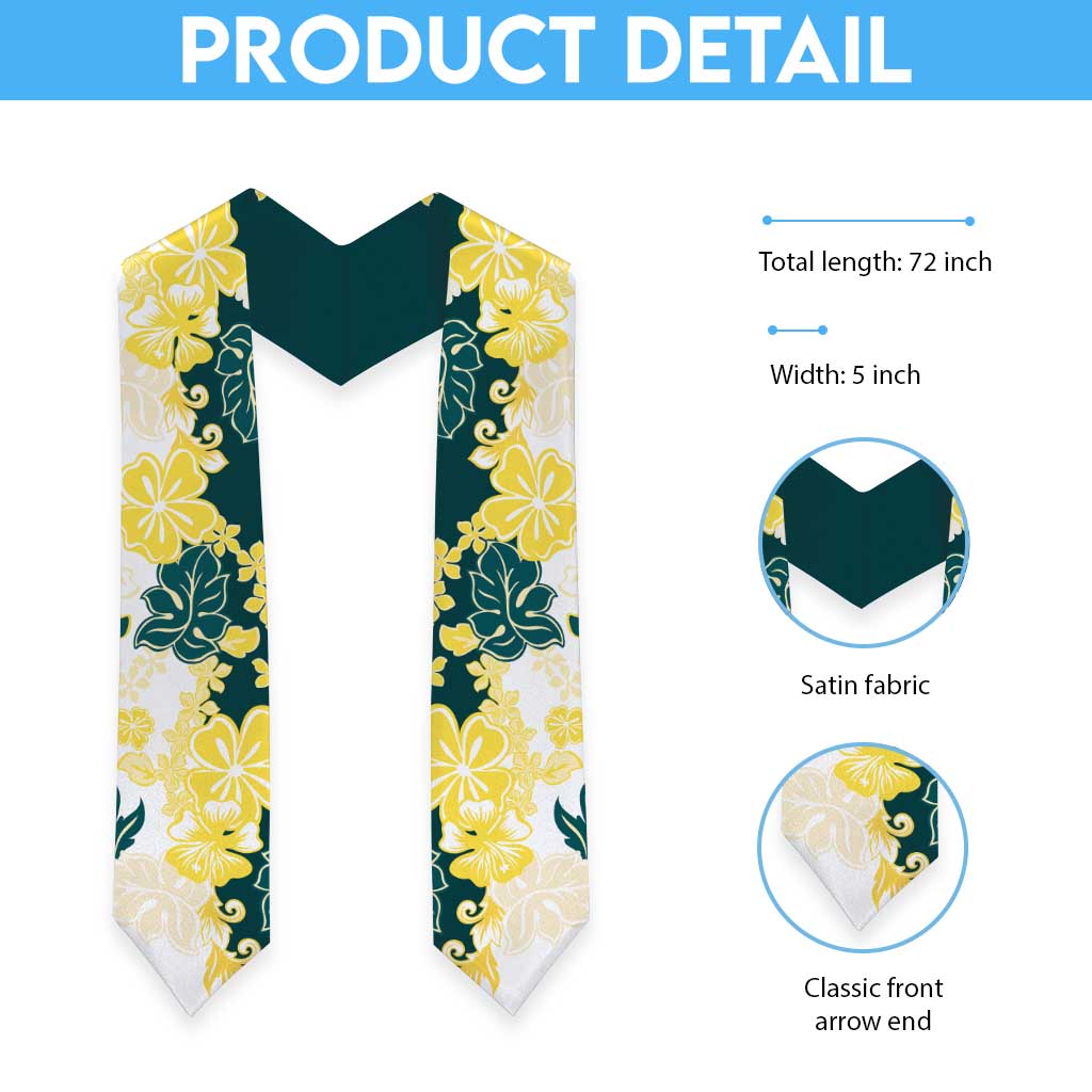 Yelow Teal Hibiscus Plumeria Floral Graduation Stole LT01 - Polynesian Pride