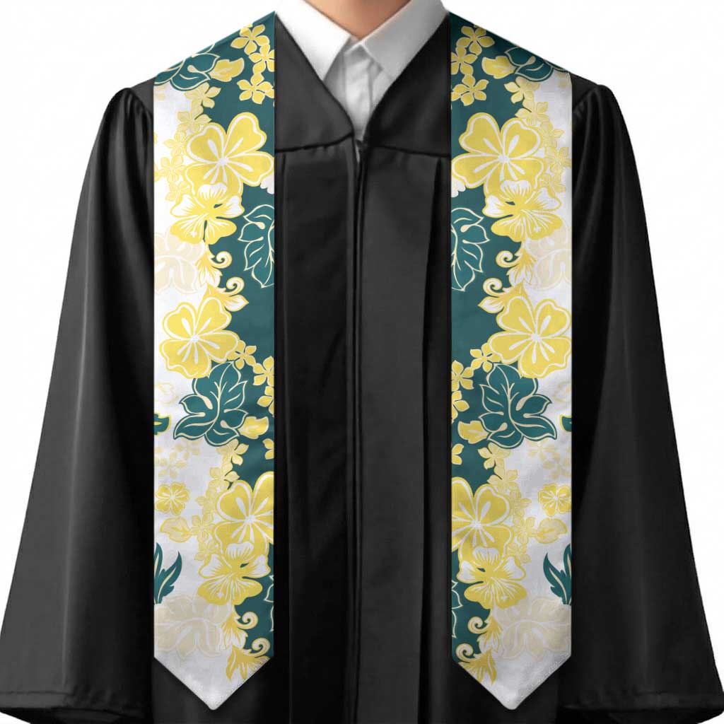 Yelow Teal Hibiscus Plumeria Floral Graduation Stole LT01 - Polynesian Pride