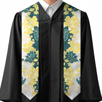 Yelow Teal Hibiscus Plumeria Floral Graduation Stole LT01 - Polynesian Pride