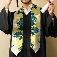 Yelow Teal Hibiscus Plumeria Floral Graduation Stole LT01 - Polynesian Pride