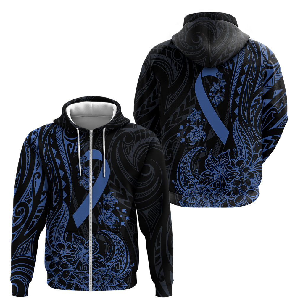 Polynesian Blue Power Hoodie - Colon Cancer Ribbon Turtle and Flowers LT7