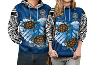 Custom American Samoa Hoodie Couple Polynesian Turtles Valentine HUSBand and WIFE Tie Dye Blue LT13 6XL - Polynesian Pride