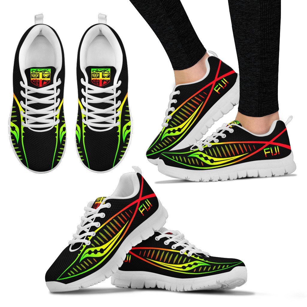 Fiji Sneakers - Fiji Flag Polynesian Knife Reggae Style Women's Sneakers - White Sole - Polynesian Pride