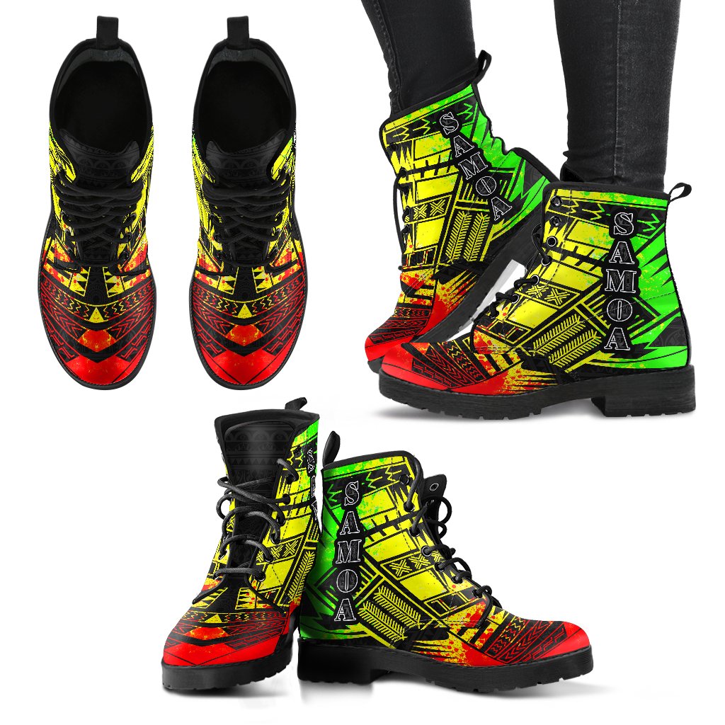 Samoa Leather Boots - Polynesian Tattoo Reggae - Polynesian Pride