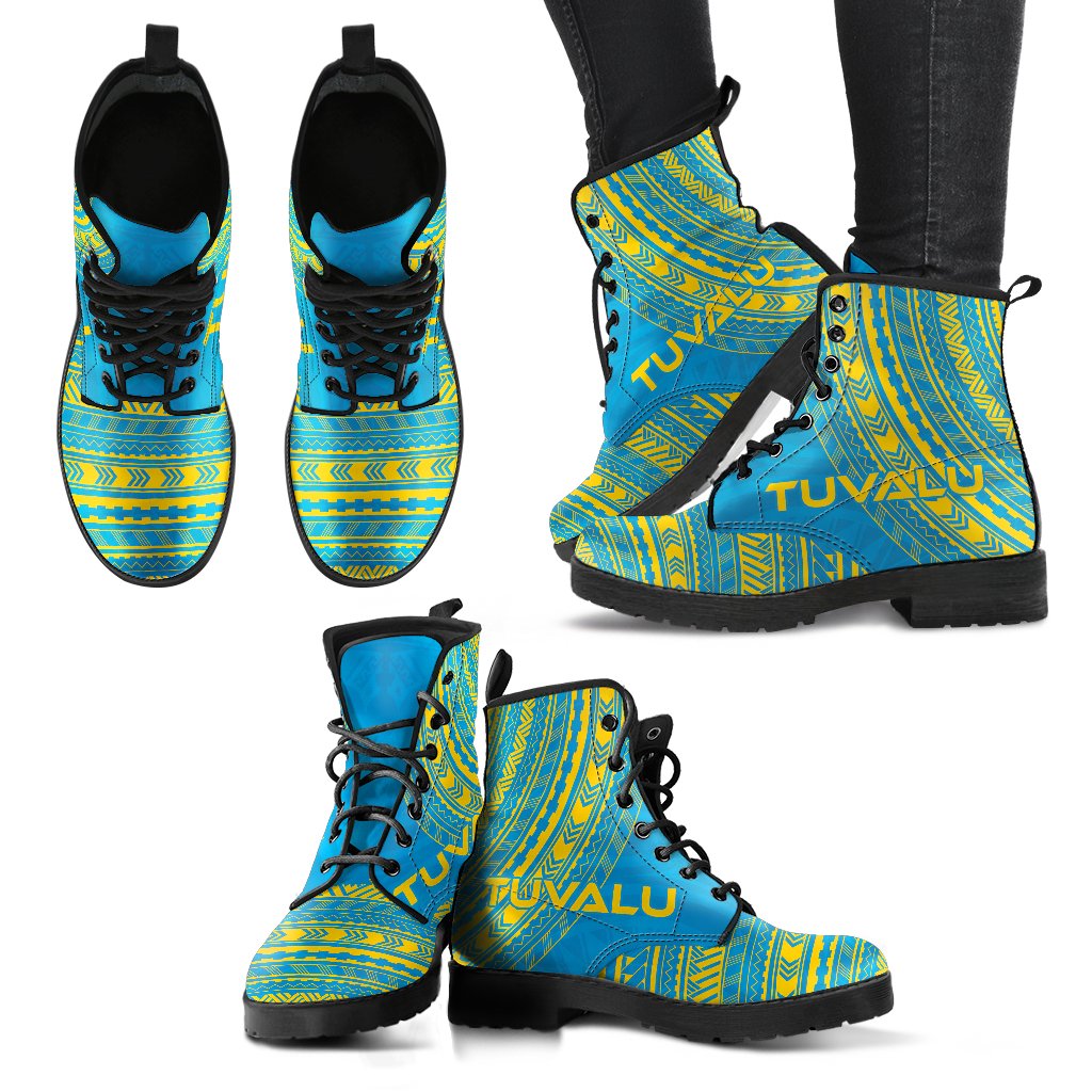 tuvalu Leather Boots - Polynesian Flag Chief Version - Polynesian Pride
