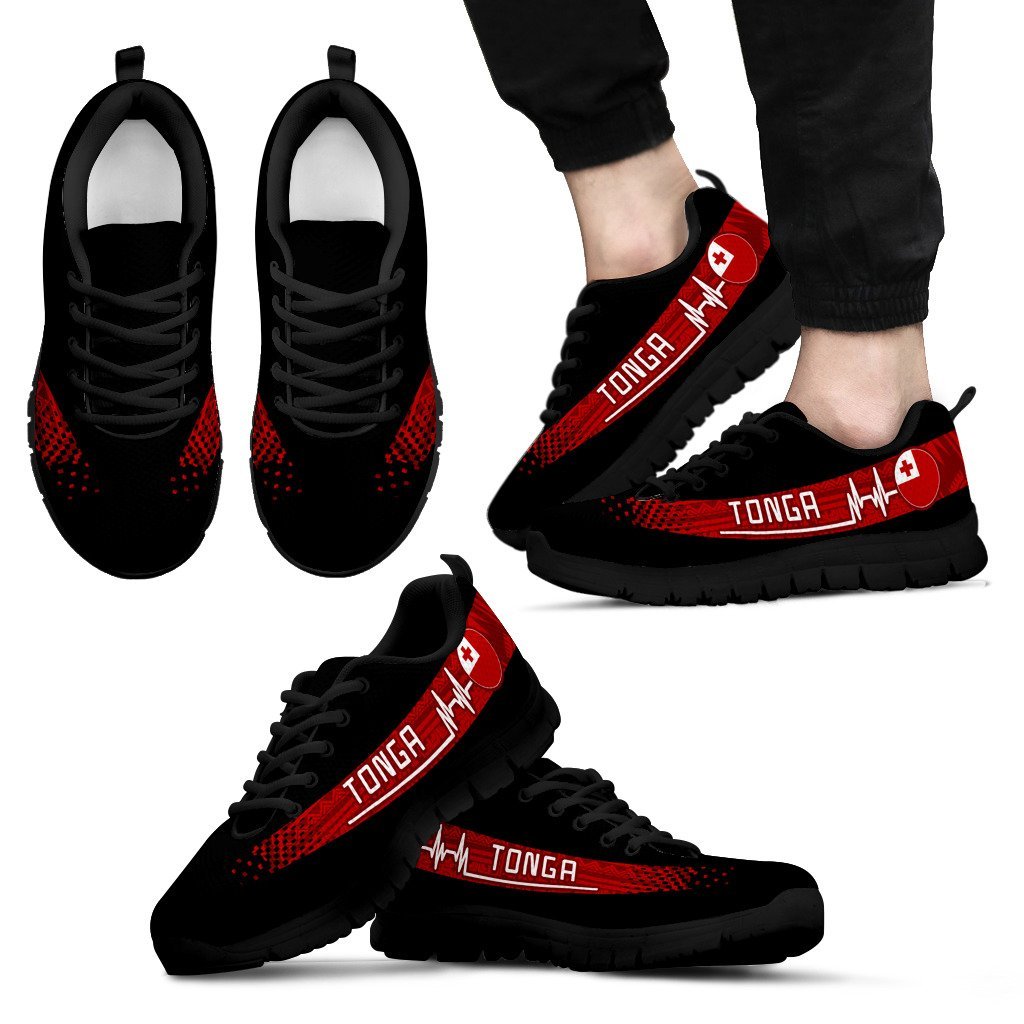 Tongan Heartbeat Sneakers - Polynesian Pattern Men's Sneakers - Black - Tongan Black - Polynesian Pride