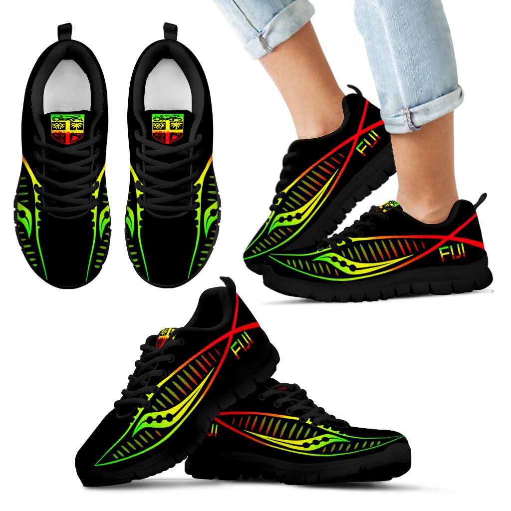 Fiji Sneakers - Fiji Flag Polynesian Knife Reggae Style Kid's Sneakers - Black Sole - Polynesian Pride