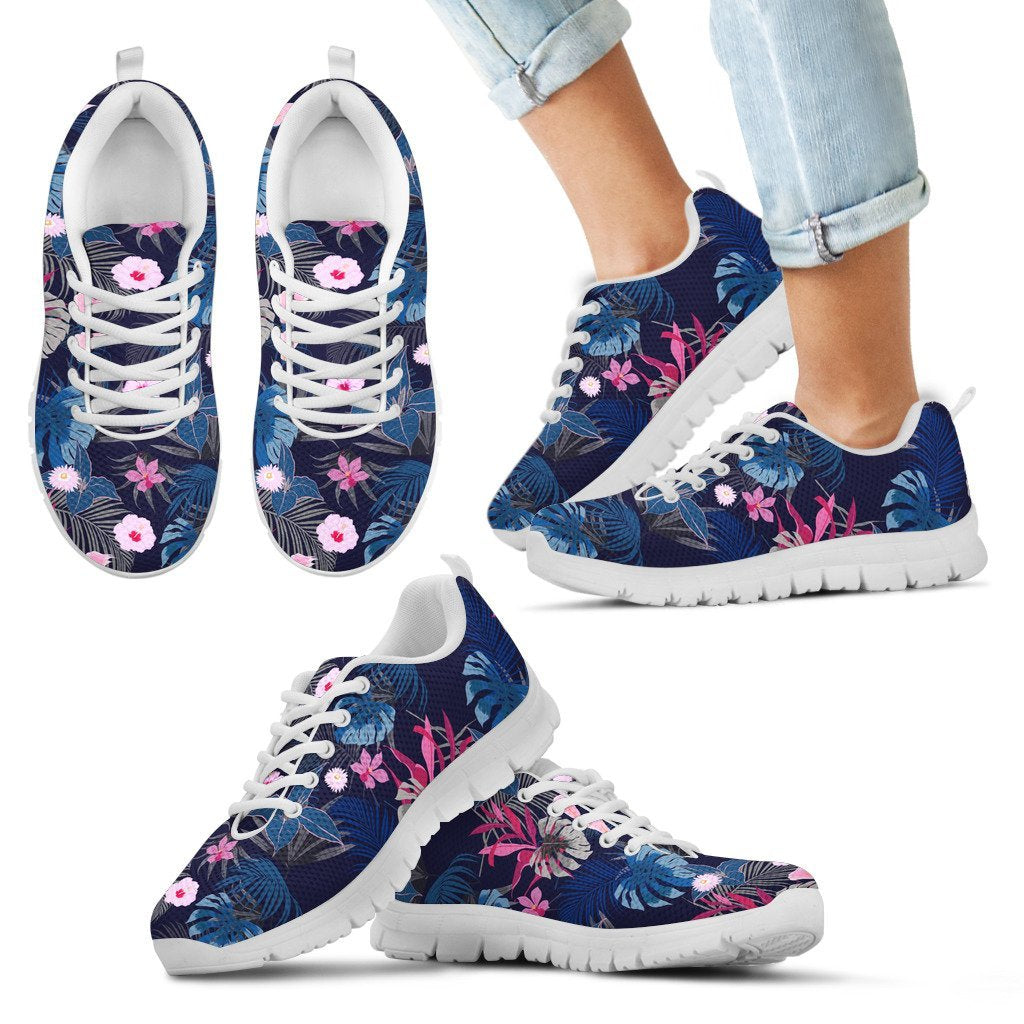 Hawaii Tropical Palm Tree And Flower Sneakers Kid's Sneakers White - Polynesian Pride