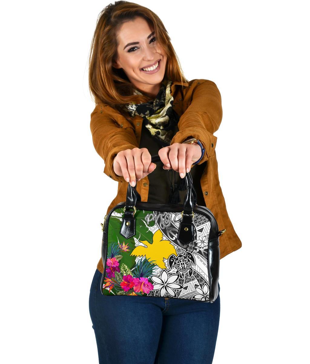Papua New Guinea Shoulder Handbag White - Turtle Plumeria Banana Leaf One Size White - Polynesian Pride