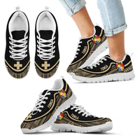 Tonga Wave Sneakers - Polynesian Pattern Gold Color Kid's Sneakers - White - Tonga White - Polynesian Pride