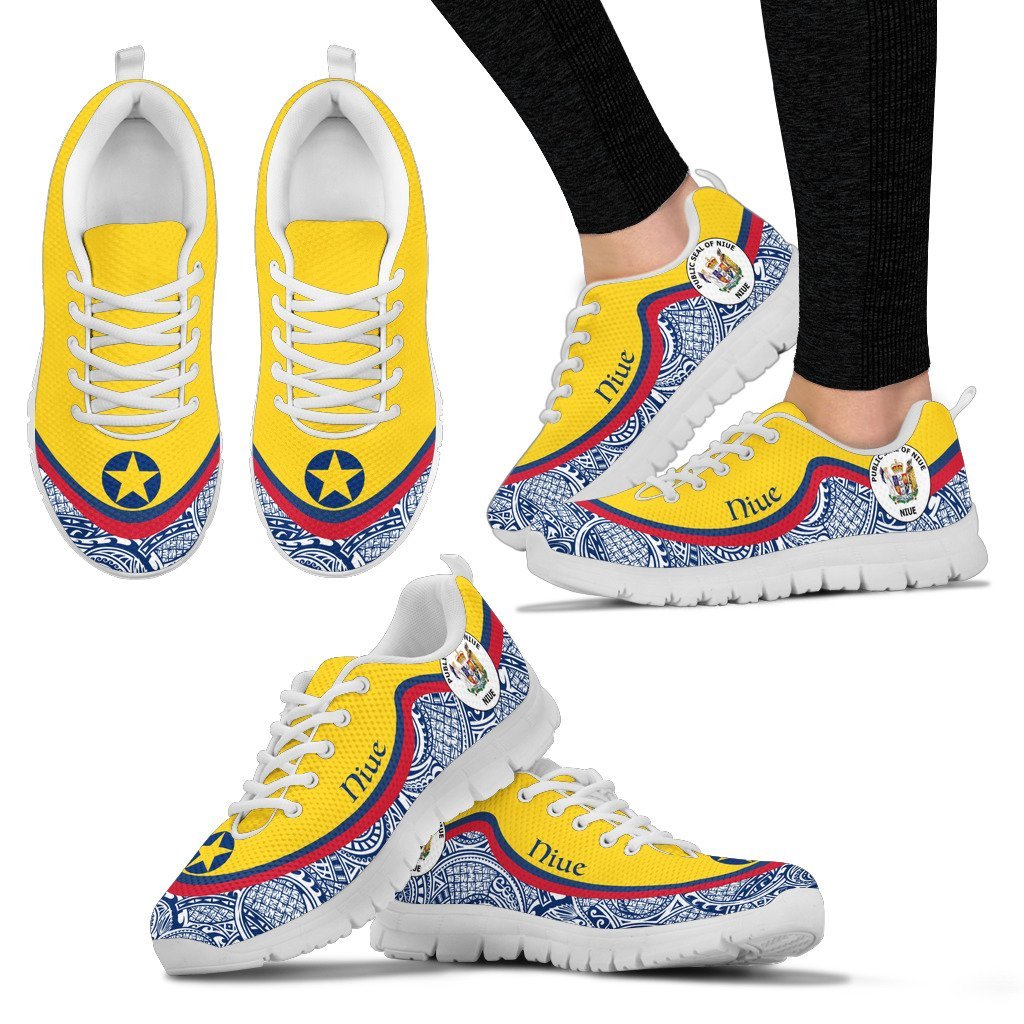 Niue Wave Sneakers - Polynesian Pattern Women's Sneakers - White - Niue White - Polynesian Pride