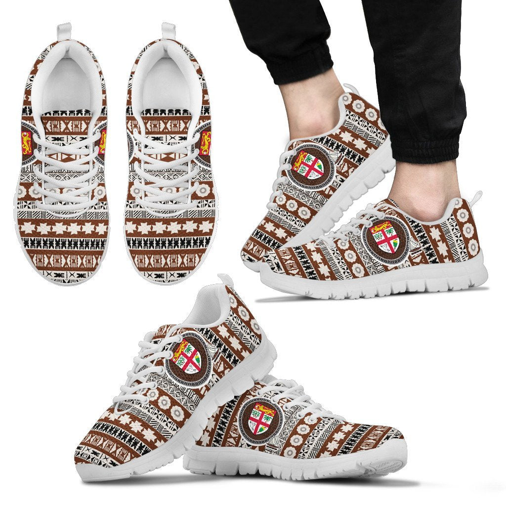 Fiji Sneakers - Fiji Flag Tapa Pattern - A2 Unisex White - Polynesian Pride