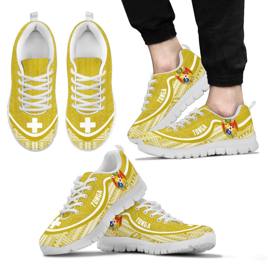 Tonga Wave Sneakers - Polynesian Pattern White Gold Color Men's Sneakers - White - Tonga White - Polynesian Pride