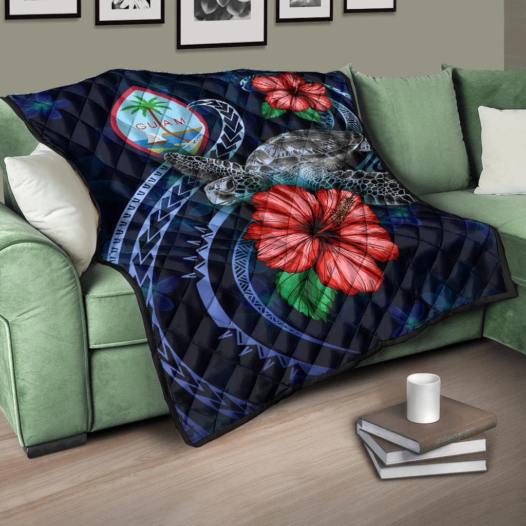 Guam Polynesian Premium Quilt - Blue Turtle Hibiscus - Polynesian Pride