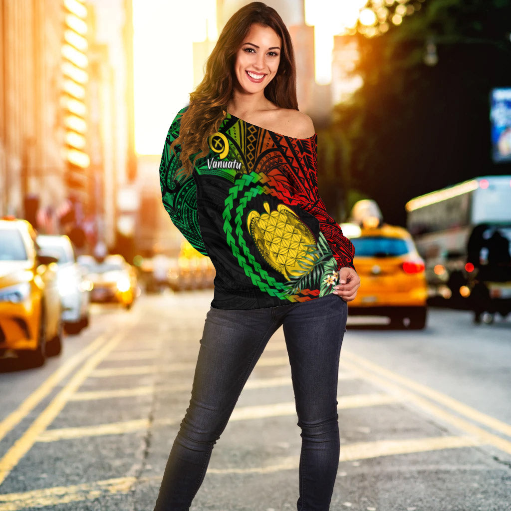 (Custom Personalised) Vanuatu Heart Polynesian Off Shoulder Sweater Turtle Sand Drawings LT13 - Polynesian Pride