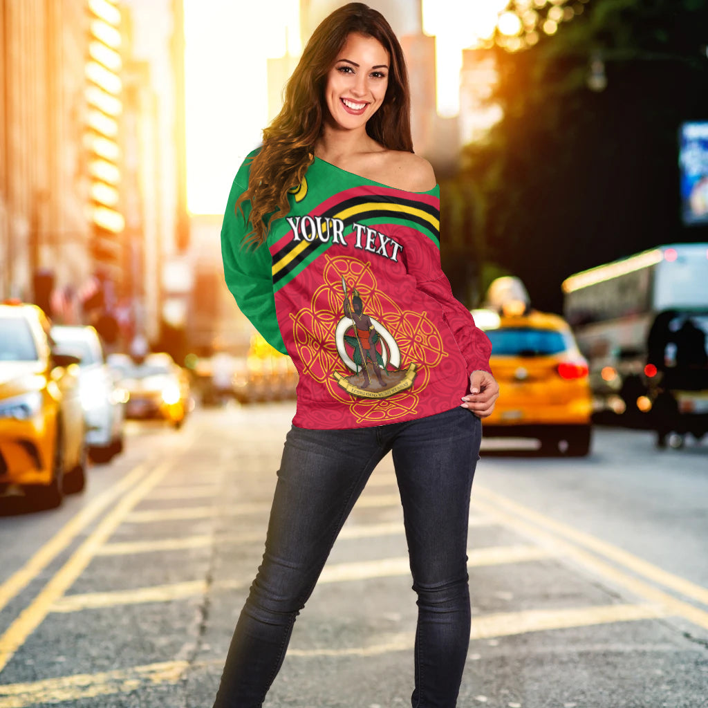 (Custom Personalised) Vanuatu Off Shoulder Sweater Pattern Sand Drawing LT13 - Polynesian Pride