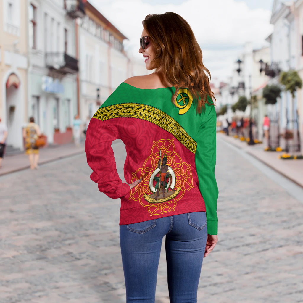 (Custom Personalised) Vanuatu Off Shoulder Sweater Pattern Sand Drawing LT13 - Polynesian Pride