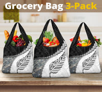 Paua Shell Maori Silver Fern Grocery Bag 3 - Pack White Grocery Bag 3-Pack One Size White - Polynesian Pride