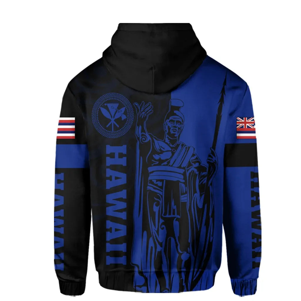 Polynesian Pride Hoodie Hawaii King Polynesian Hoodie Lawla Style Blue - Polynesian Pride