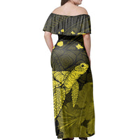 (Private ES Security) Matching Couple Hawaiian Outfits Dress and Hawaiian Shirt Hawaii Polynesian Hibiscus Turtle Map Yellow RLT14 - Polynesian Pride