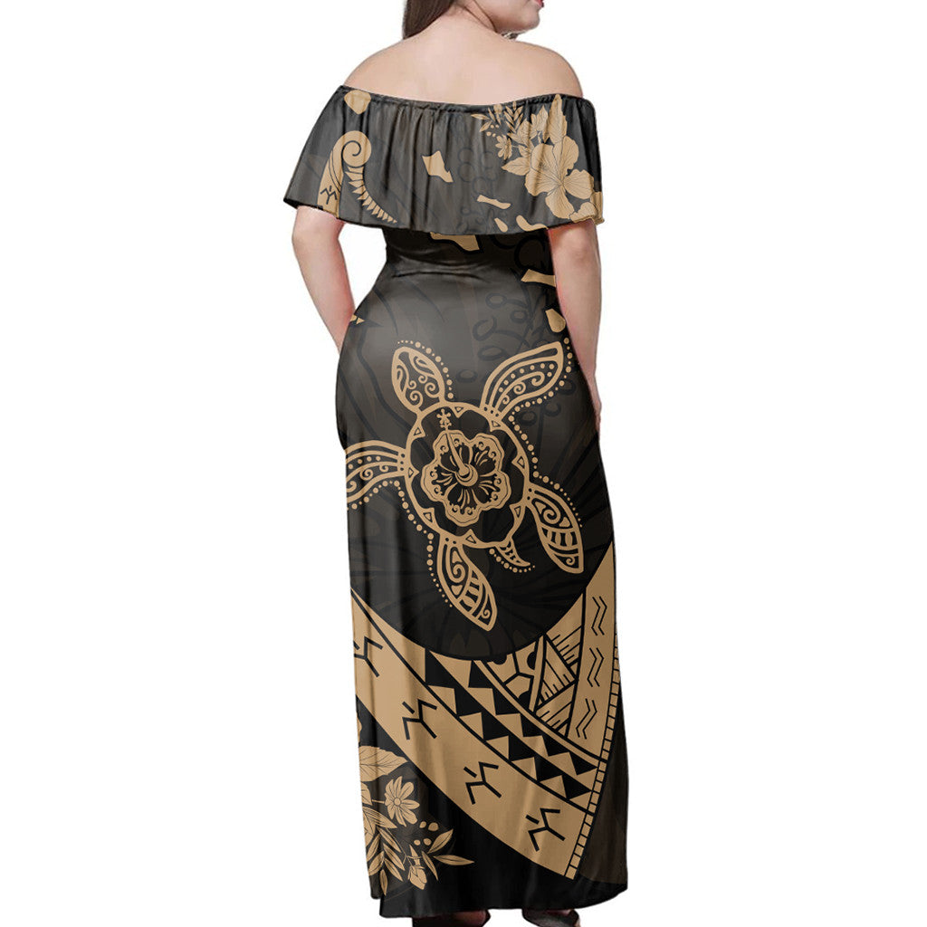 Matching Dress and Hawaiian Shirt Hawaii Map Turtle Plumeria Hibiscus Fish Hook Polynesian Gold RLT14 - Polynesian Pride