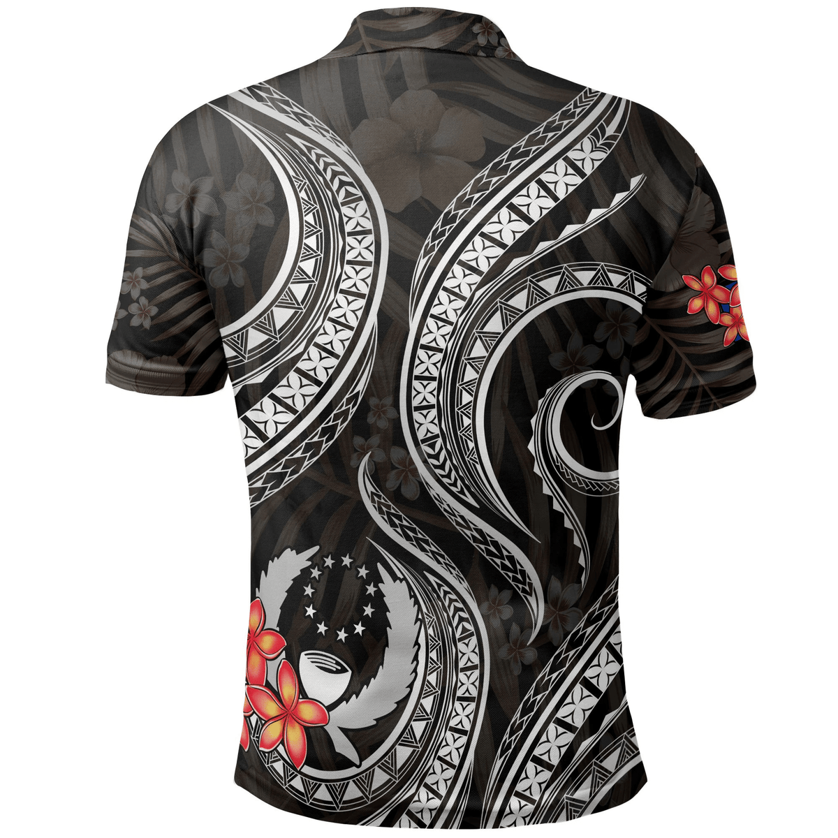 Polynesian Pride Apparel Pohnpei Micronesian Polo Shirt Black Plumeria - Polynesian Pride
